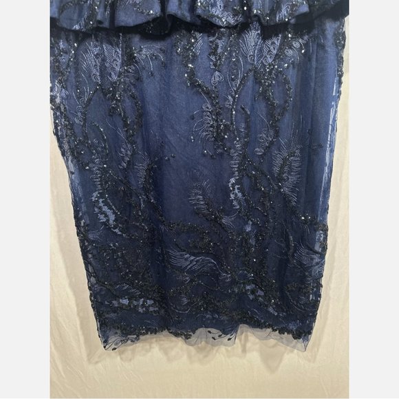 NWT $498 Mac Duggal [‎ PLUS 18W ] Embellished Peplum Midi Sheath Dress Blue - Picture 10 of 15
